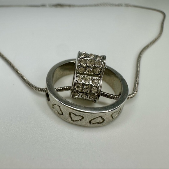 SWAROVSKI Crystal Heart in Circle Silver Sculptural Necklace 15.75” Chain - Picture 2 of 7